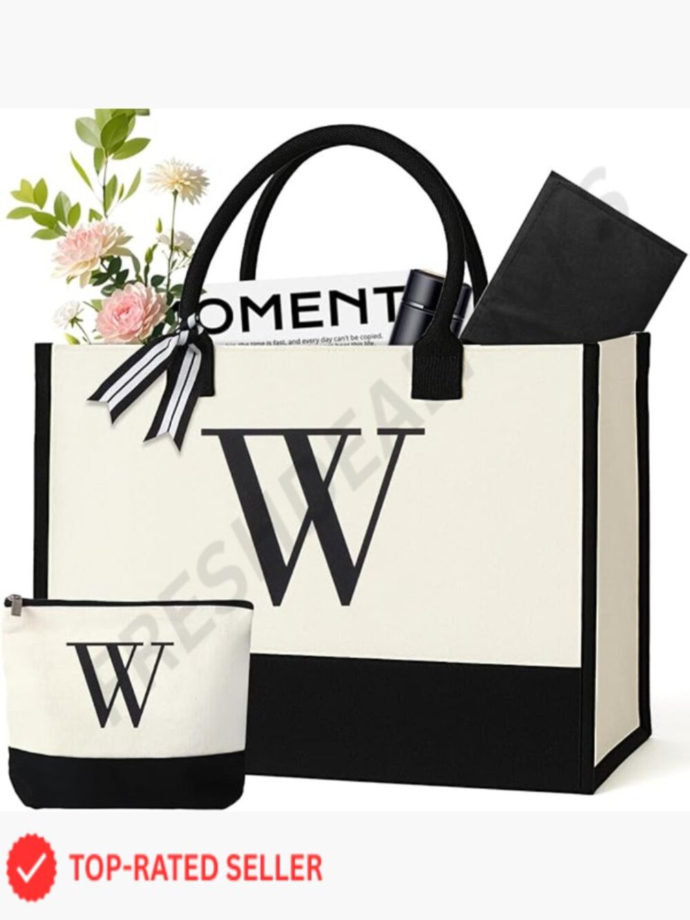 Personalized Canvas Tote Bag Monogrammed Beach Travel Shopper Sturdy Double